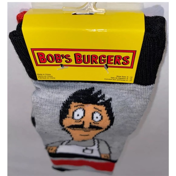 Bob’s Burgers Crew Socks 2 Pair Men's 6-12 Gray Black w Burger & Bob Animated TV - Picture 12 of 12